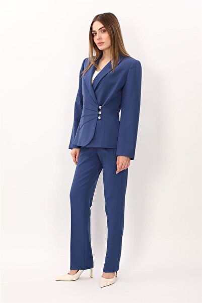 ÖNDER ÖZSOY Shawl Collar Double-Breasted Jacket & Pockets Piped Leg Trousers ...