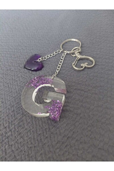 LuArte Letter Charm Heart Detailed Keychain Epoxy