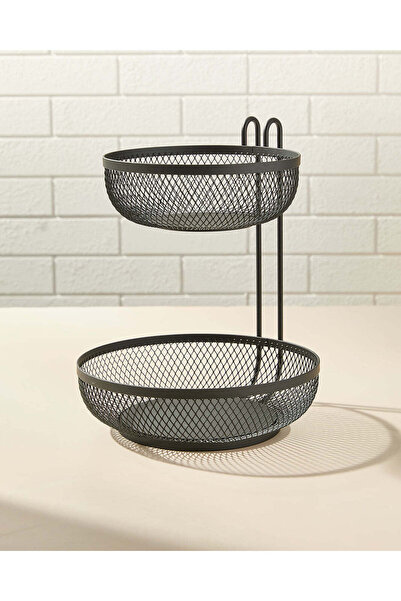 REDTAG سلة فواكه سوداء مستديرة من طبقتين