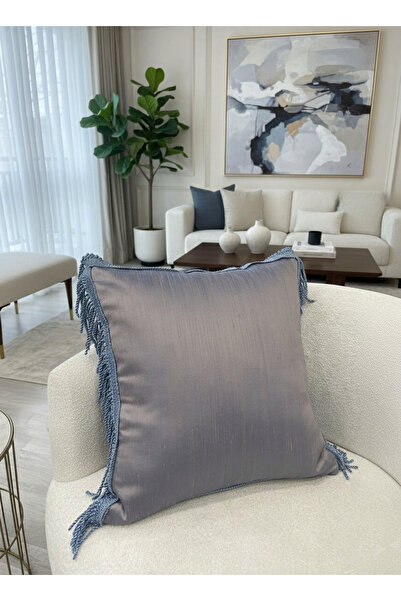 Brillant MOR/TURKUAZ Rengi Püsküllü - İpek Tafta Kırlent Yastık Kılıfı (45X45)