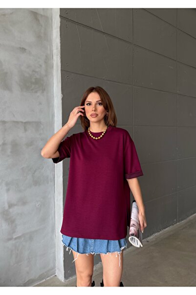LE CARAMBOLE Tricou de damă bordeaux oversize cu decolteu rotund