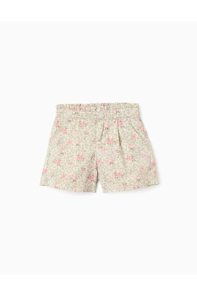 Ziddy Corduroy Floral Pattern Shorts for Girls, Beige