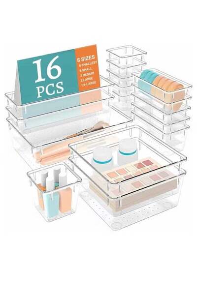 Arabest Transparent Drawer Organizer Set of 16 Pieces