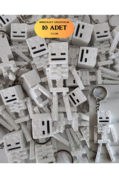 3DcraftTr Minecraft İskelet Anahtarlık - 10 Adet Paket | 7-8 cm Piksel Figür ...