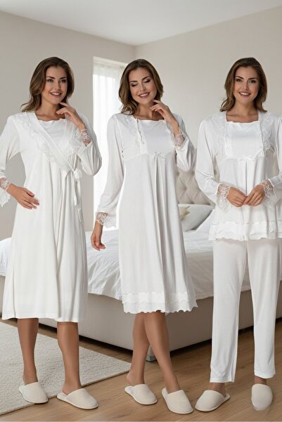 Lohusa Homewear Set de pijamale pentru femei, ecru, elegant, cu mânecă lungă,...