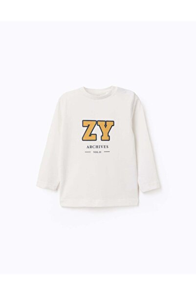 Ziddy Long Sleeve Cotton T-shirt 'ZY' for Baby Boys, White