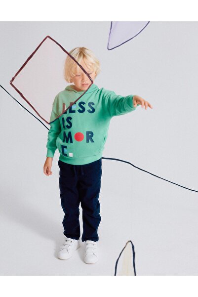 Ziddy Cotton Hooded Sweatshirt with Print for Boys 'Less is More', Green