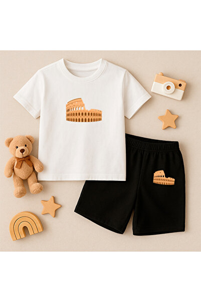 genosha T-shirt Şort Çocuk Takım 100% Pamuk Rahat Kesim Günlük Sevimli Baskıl...