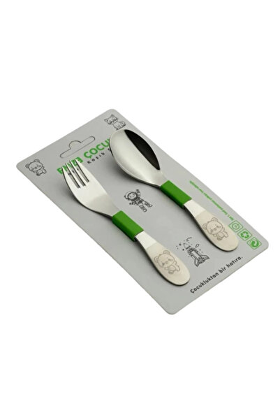 Anka طقم شوكة وملعقة طعام من إيمزي مكون من قطعتين بنمط دب تيدي