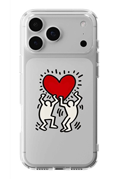 Multitronic حافظة شفافة مطبوعة بتصميم قلب كيث هارينج متوافقة مع آيفون 17 برو