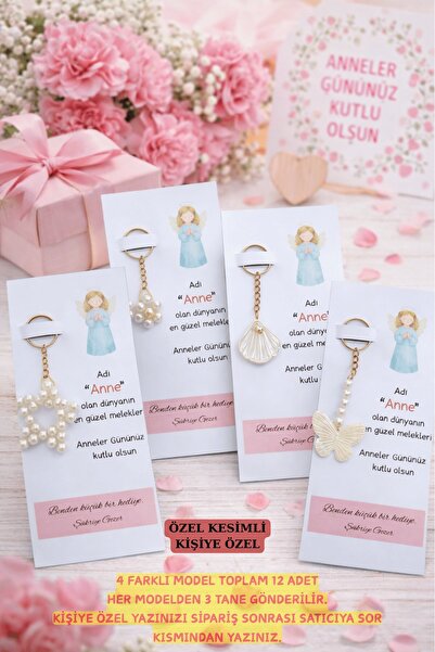 Emtory Home Anneler Günü Hediyesi 12 Adet Melek Kişiye Özel Kartlı Anahtarlık...