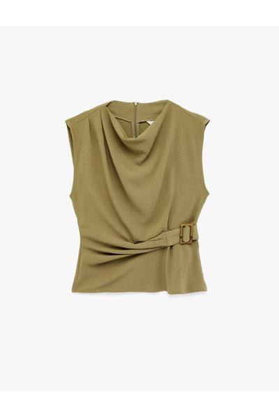 Koton Aerobin Fabric Lightweight Degaje Collar Sleeveless Belted Blouse