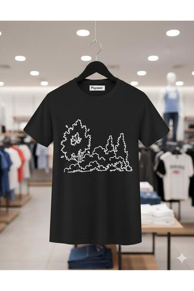 playwear PLAY WEAR Unisex Χαλαρή Εφαρμογή MINIMAL TREES Μπλουζάκι με στάμπα κ...
