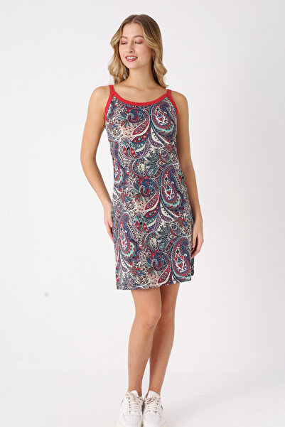 İntensive Mixed Patterned 100% Cotton Women's Strappy Dress