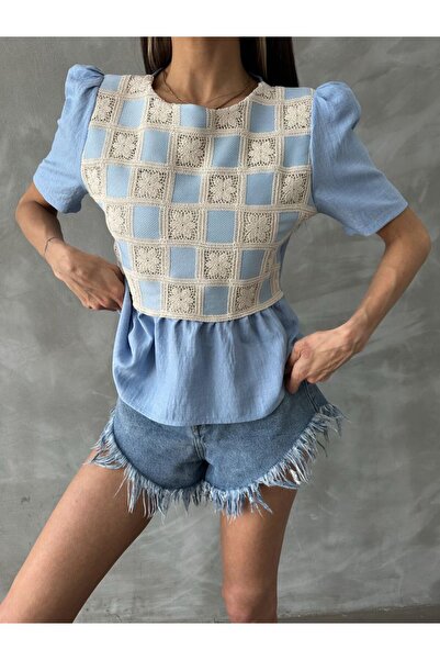 TOPSHOW Women's blouse with lace detail - Made in Turkey