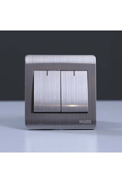 Milano 16A 2 Gang 2 Way Switch, Brushed Silver Metal, Indoor Durable & Stylis...