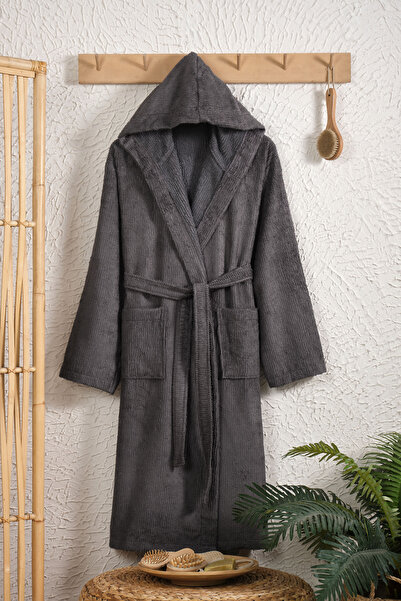 eumenia Velox Hooded 100% Cotton Unisex Bathrobe - Anthracite