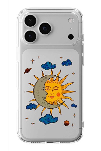 Multitronic حافظة شفافة مطبوعة بتصميم القمر والشمس متوافقة مع هاتف iPhone 17 ...