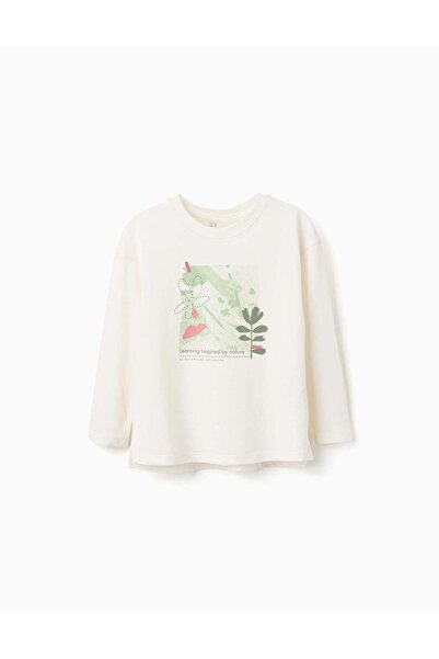 Ziddy Long sleeve cotton T-shirt with 'Nature' print for girls, white