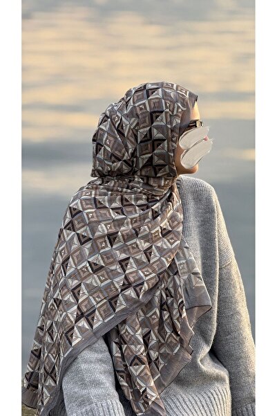 Qalortex Scarf Bamboo Crash Shawl-Labyrinth Pattern-Mink Gray