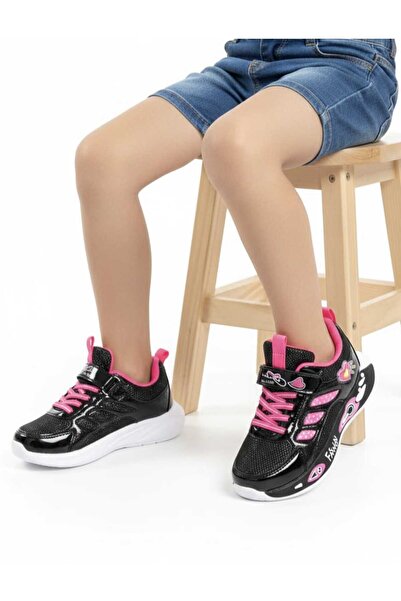 McDark Black Powder Girls' Non-Yellowing Sole Orthopedic Velcro and Lace-Up S...