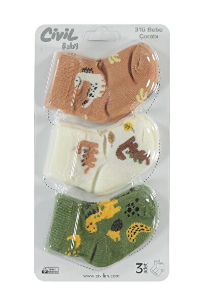 Civil Baby Dinazor Desen Asetat 0-24 Ay Çorap Setleri - Standart
