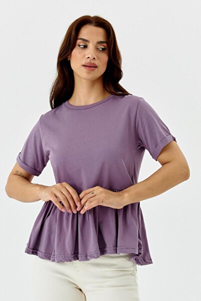 CHERLECK Beige blouse with distinctive pleats at the bottom - Made in Turkey