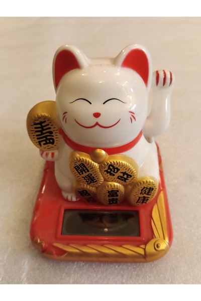 Butik Tülin Otantik sert plastik beyaz çok renkli Maneki Neko güneş enerjili ...
