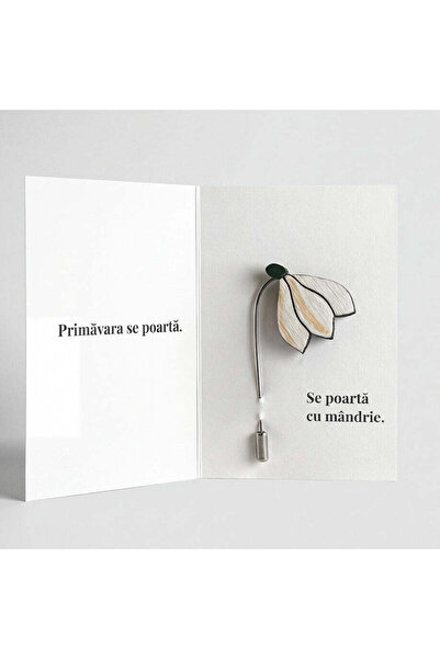 I WOOD BE Mărțișor/ Broșă Floare Ghiocel, Lemn, Pictat Manual, Elegant