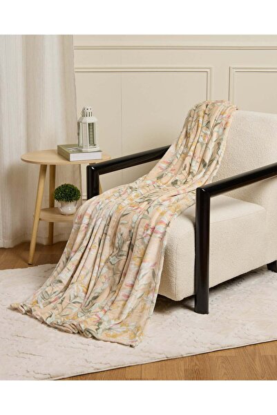 REDTAG Beige Floral Printed Blanket (Single Size)