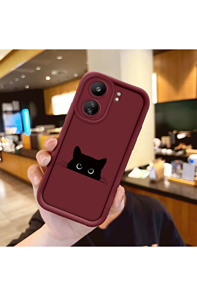 Hontinga Cat Shockproof Simple Claret Red Silicone Phone Case Compatible with...