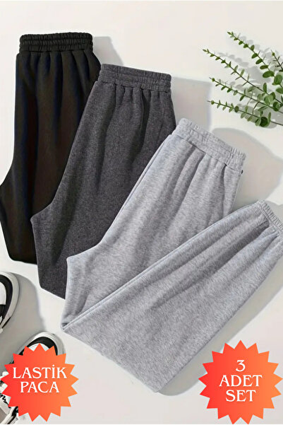 JustBS Women's 3-Piece Elastic Waist Sweatpants Set