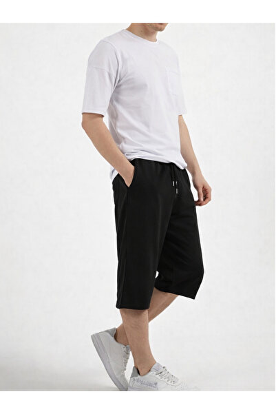 Relax family xf شورت رجالي أسود طويل من القطن الممشط وبنطلون كابري صيفي من ال...