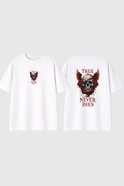 urbvn Μπλουζάκι με στάμπα True Never Dies Design, λευκό, oversized