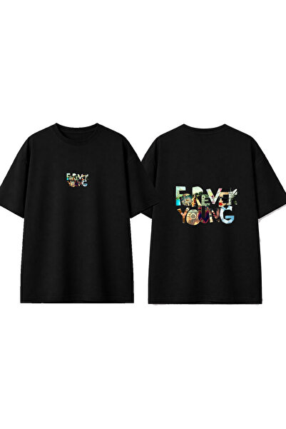urbvn Forever Young Design Printed Black Oversize T-Shirt