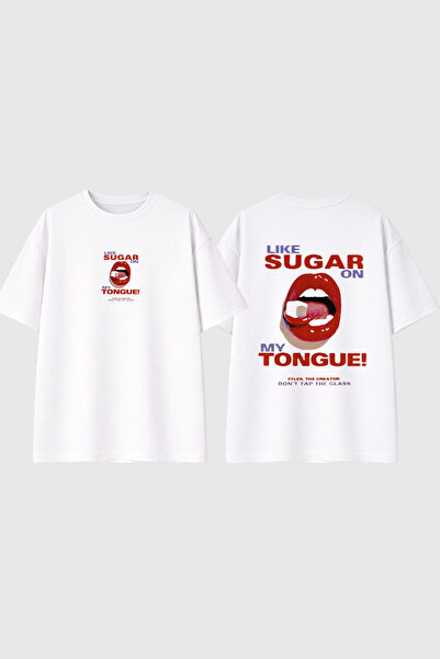 urbvn Σχέδιο  "Sugar On My Tongue " Τυπωμένο Λευκό Υπερμεγέθες Μπλουζάκι