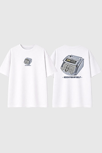 urbvn Tricou supradimensionat alb cu imprimeu Rich Design