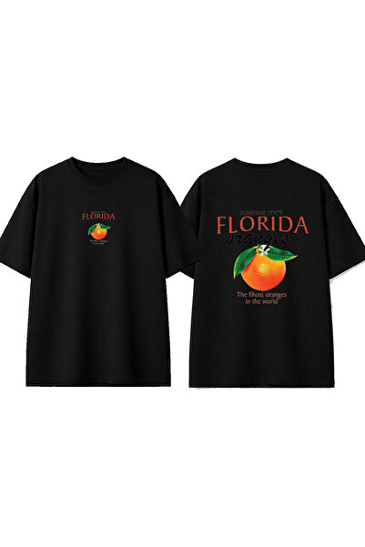 urbvn تي شيرت أسود كبير الحجم مطبوع بتصميم فلوريدا أورانجز