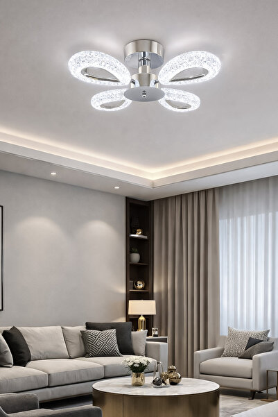 Turanconcept Arel 4'lü Plafonyer Led Avize Kristal Görünüm Beyaz Işık Enerji ...