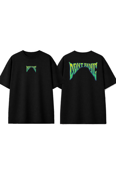 urbvn Dont Panic Design Printed Black Oversize T-Shirt