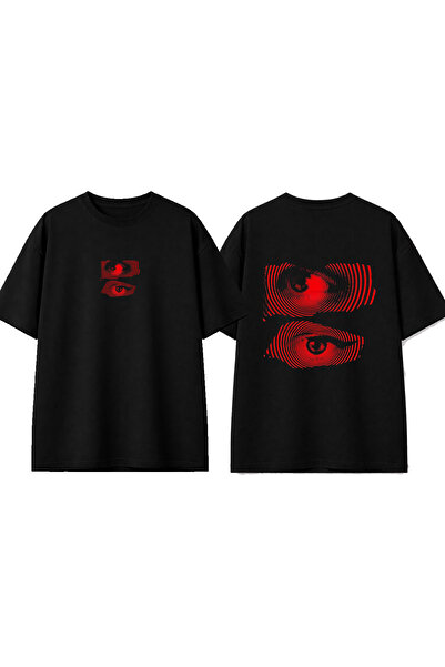 urbvn Red Eyes Design Printed Black Oversize T-Shirt