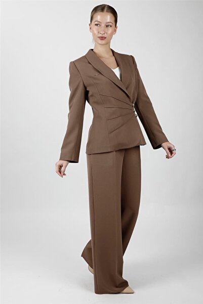 ÖNDER ÖZSOY Shawl Collar Double-Breasted Model Jacket & Classic Palazzo Women...