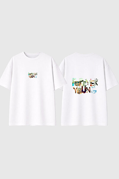 urbvn Forever Young Design T-shirt sa štampanim dizajnom, bela, veće veličine