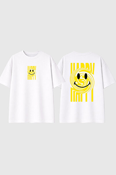 urbvn Smiles 3 Design Printed White Oversize t Shirt