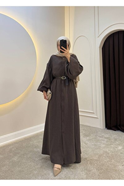 Molly Nelly Kadın Balon Kol Düğmeli Uzun Elbise