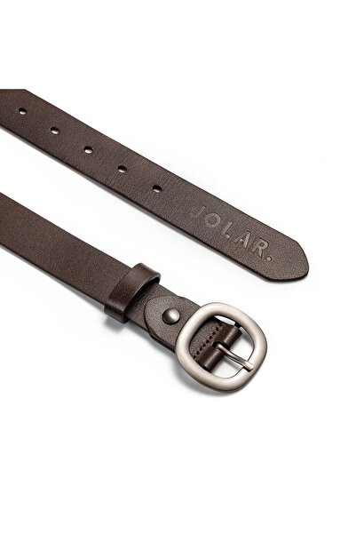 JOLAR. Women's Belt, JOLAR JCD03, Genuine Leather, Grey Buckle, Dark Brown, 110