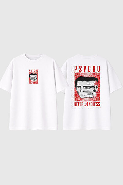 urbvn Psycho 2 Design Printed White Oversize t Shirt