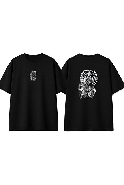 urbvn Tricou oversize negru cu imprimeu Ancient Men Design