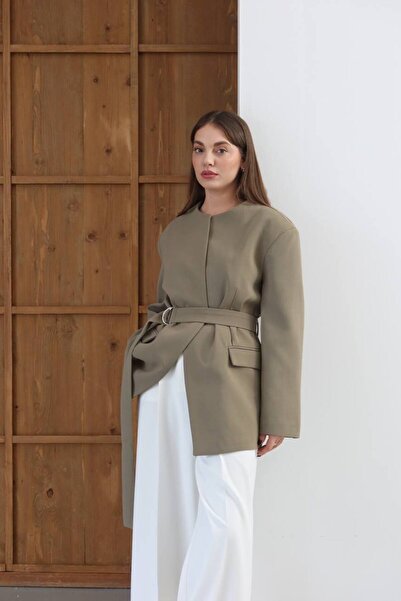 Amaze KEMERLİ TOKALI KUŞAKLI BLAZER ÇEKET