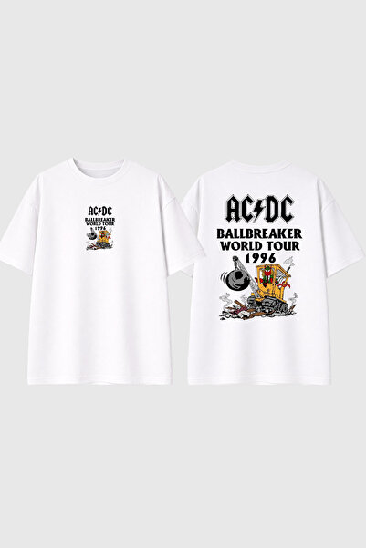 urbvn Tricou oversize alb cu imprimeu ACDC Ballbreaker Design